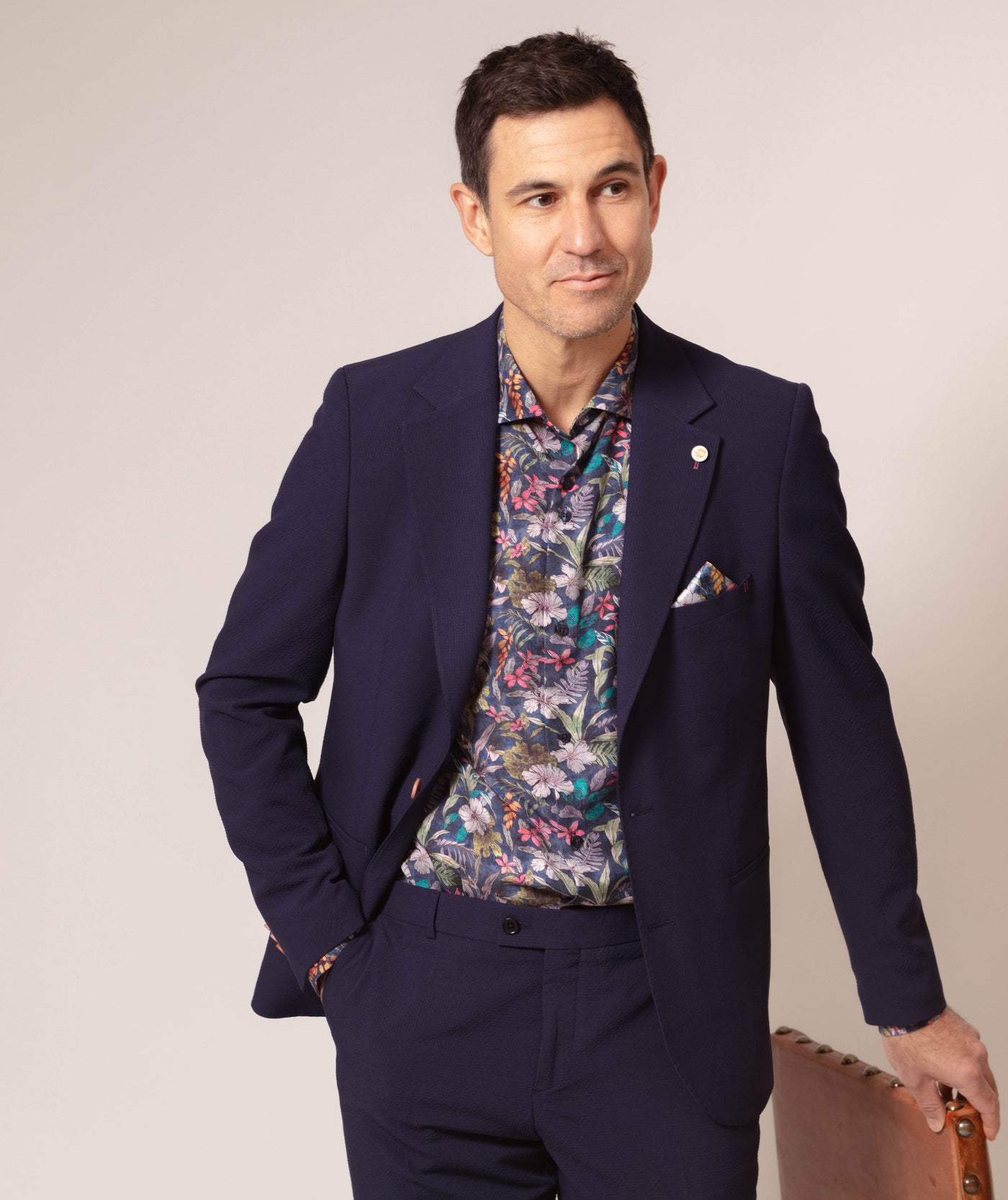 Vibrant Floral Long Sleeve Shirt in Navy