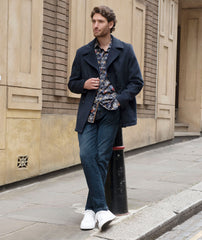 Men's Wool Blend Navy Mid-Length Coat
