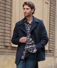 Men's Wool Blend Navy Mid-Length Coat