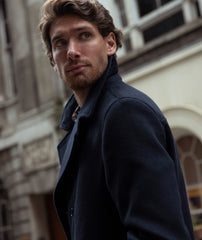 Men's Wool Blend Navy Mid-Length Coat