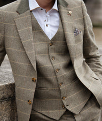 Green Herringbone Check Waistcoat