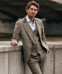 Green Herringbone Check Waistcoat
