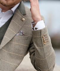 Green Herringbone Check Jacket with Olive Collar