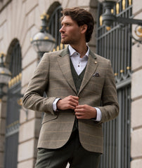 Green Herringbone Check Jacket with Olive Collar