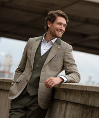 Green Herringbone Check Jacket with Olive Collar