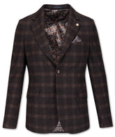 Brown Checked Jacket with Floral Lining