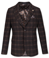 Brown Checked Jacket with Floral Lining