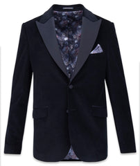 Velvet Jacket in Deep Olive, Navy