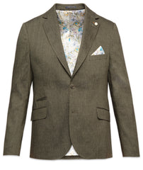 Linen Blend Blazer with Highlight Stitching