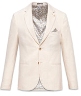 Linen Blend Herrinbone Textured Stretch Blazer