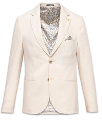 Linen Blend Herrinbone Textured Stretch Blazer
