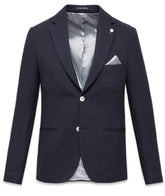 Textured Navy Jersey Stretch Blazer