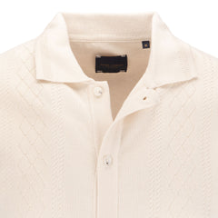 Pure Cotton Pointelle Patterned Knitted Button Through Short Sleeve Shirt