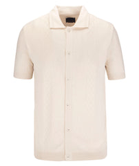 Pure Cotton Pointelle Patterned Knitted Button Through Short Sleeve Shirt