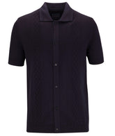 Pure Cotton Pointelle Patterned Knitted Button Through Short Sleeve Shirt