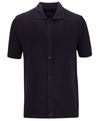 Pure Cotton Pointelle Patterned Knitted Button Through Short Sleeve Shirt