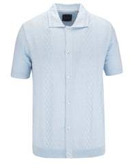 Pure Cotton Pointelle Patterned Knitted Button Through Short Sleeve Shirt