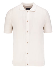 Pure Cotton Pointelle Knitted Stripe Button Through Short Sleeve Shirt