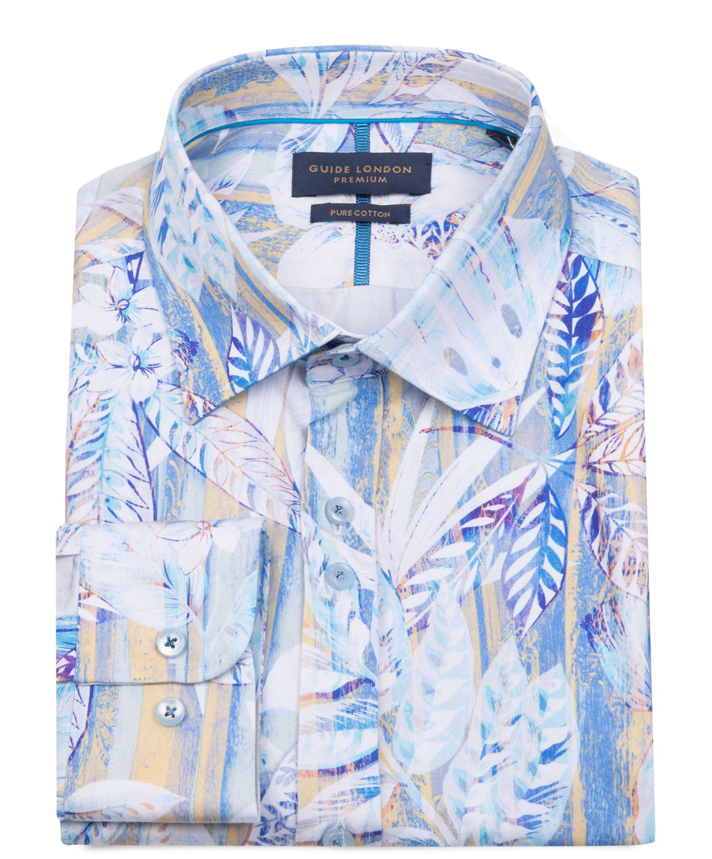 Blue Floral Long Sleeve Cotton Shirt