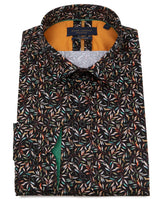 Men's Long Sleeve Leafy Pattern Shirt - 100% Cotton