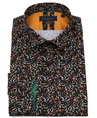 Men's Long Sleeve Leafy Pattern Shirt - 100% Cotton