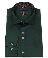 Men's Plain Shirt with Floral Patterned Inner Collar and Cuffs