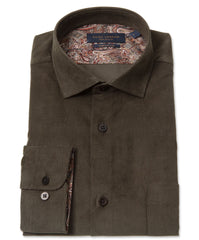 100% Cotton Corduroy Long Sleeve Shirt with Paisley Lining