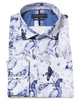 Bird and Floral Print Long Sleeve Cotton Shirt