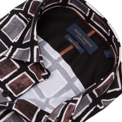 Geometric Rectangular Pattern Long Sleeve Cotton Shirt