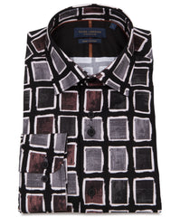 Geometric Rectangular Pattern Long Sleeve Cotton Shirt