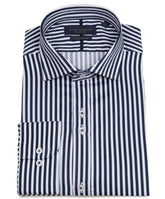 Men's Navy Striped Long Sleeve Shirt - 100% Cotton