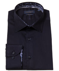 Classic Long Sleeve Cotton Shirt with Patterned Inner Details