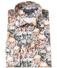 Skull Print shirt in Green in Tan
