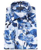 Large Scale Blue and White Rose Print Shirt