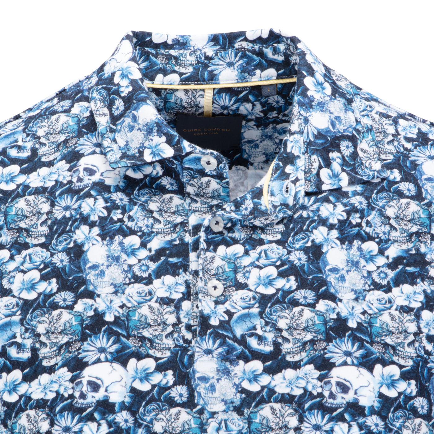 Blue Floral and Skull Polo