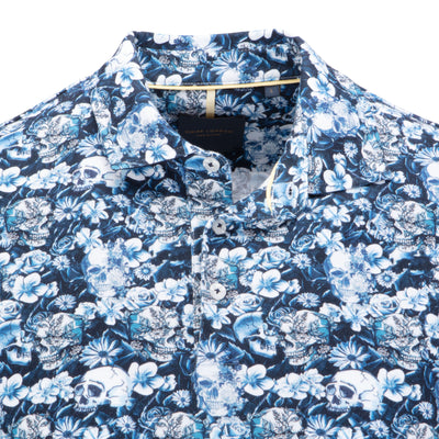 Blue Floral and Skull Polo