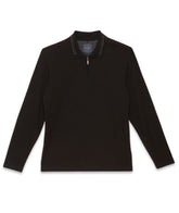 Long Sleeve Textured Polo Polo with Knitted Collar