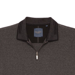 Long Sleeve Textured Polo Polo with Knitted Collar