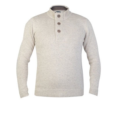 Funnel neck knit with half zip and button placket