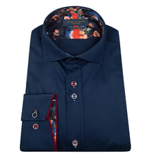 Stretch sateen shirt with multicoloured buttons