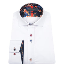 Stretch sateen shirt with multicoloured buttons