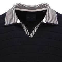 Short Sleeve Open Neck Stripe Rib Knitted Polo