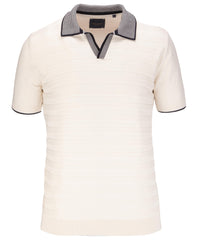 Short Sleeve Open Neck Stripe Rib Knitted Polo