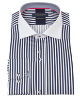 Long Sleeve White Collared Navy Striped Print Shirt