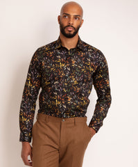 Long Sleeve Autumn Leaves Print Shirt