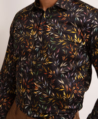 Long Sleeve Autumn Leaves Print Shirt