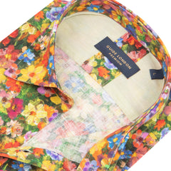 Long Sleeve Bright Floral Print Linen Blend Shirt