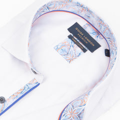 Long Sleeve Solid Colour Sateen Print Contrast Shirt