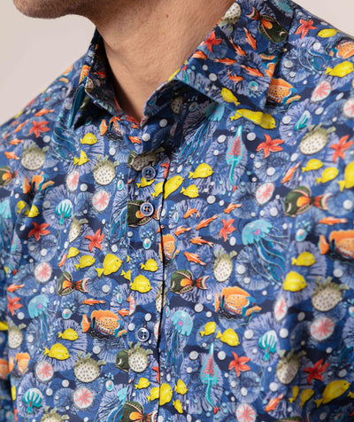 Vibrant Fish Print Cotton Shirt