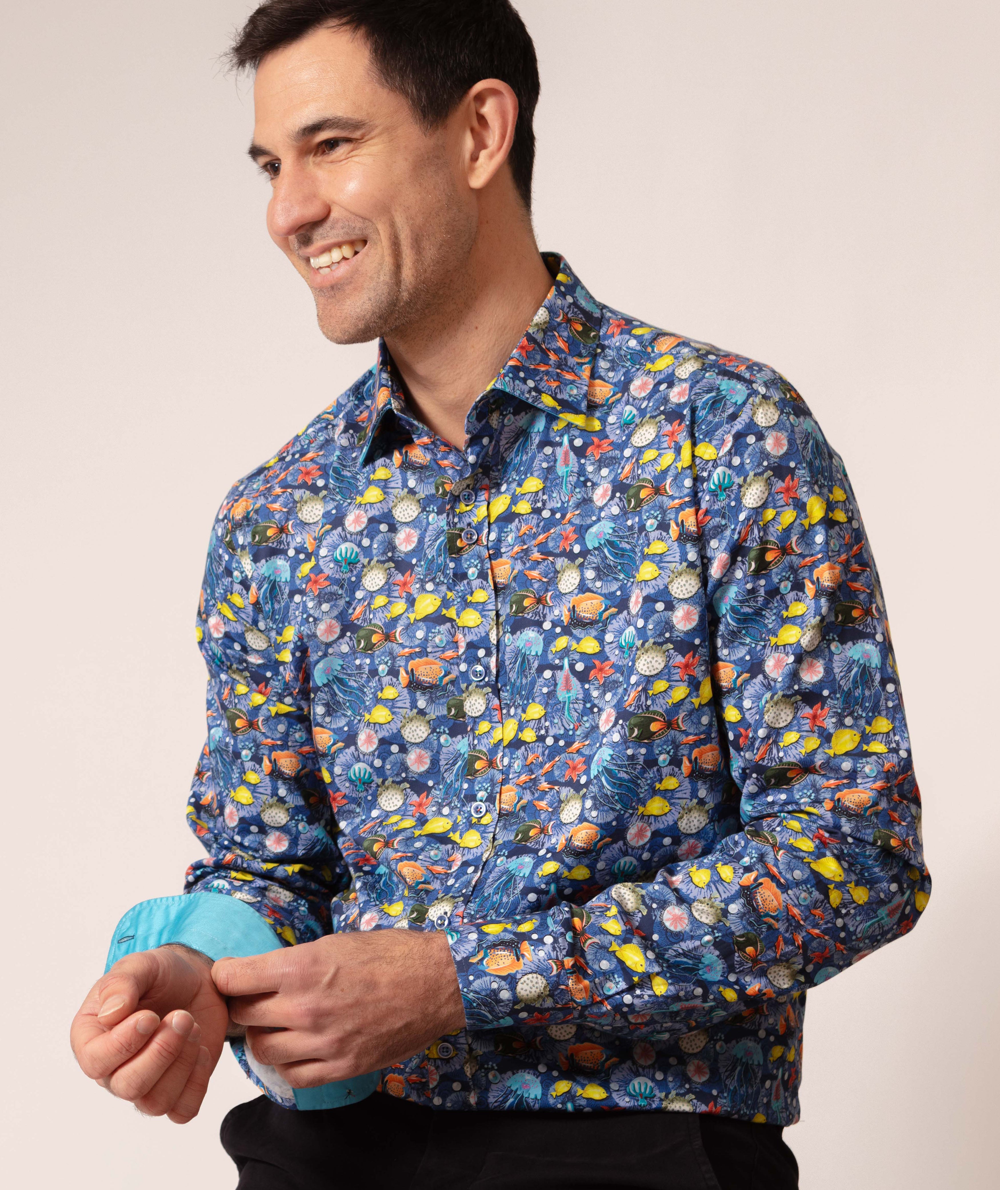 Vibrant Fish Print Cotton Shirt